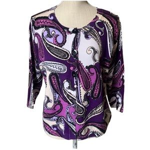 DESIGNERS ORIGINALS Purple Lavender and Fuchsia Paisley Cardigan Sweater